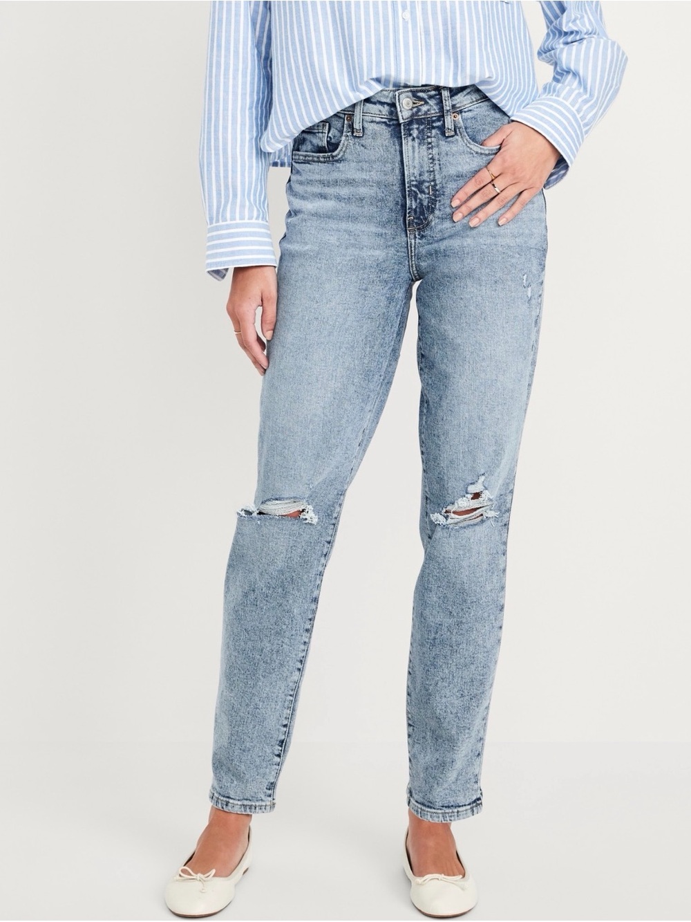 Old Navy Light Blue Distressed High Rise OG Straight Jeans